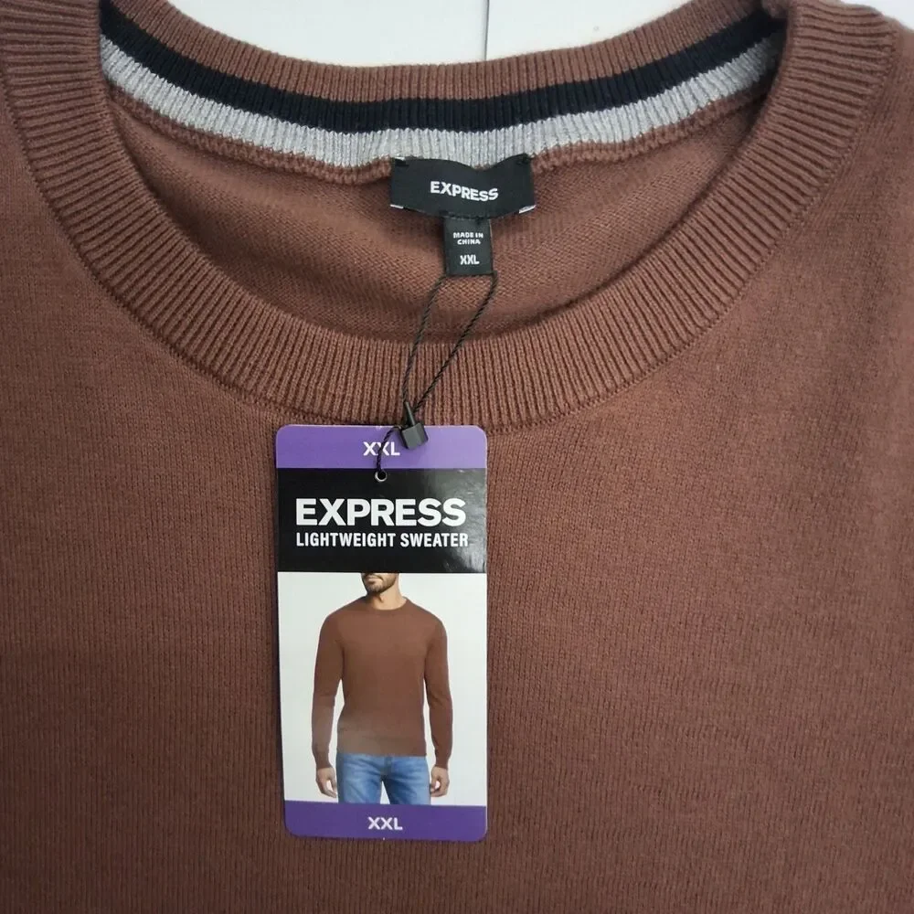 Express Brown Cotton Blend Business Casual Crewneck Sweater Lightweight Size 2XL